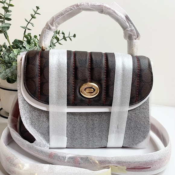 Coach Marlie Top Handle Satchel In Signature Canvas Handbag Bag Brown Red - Picture 10 of 13